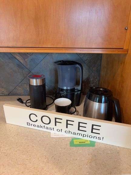 Keurig milk frother, Cuisinart hot pot, Froth auLait automatic hot milk frother, Gevalia coffee mug and COFFEE sign image
