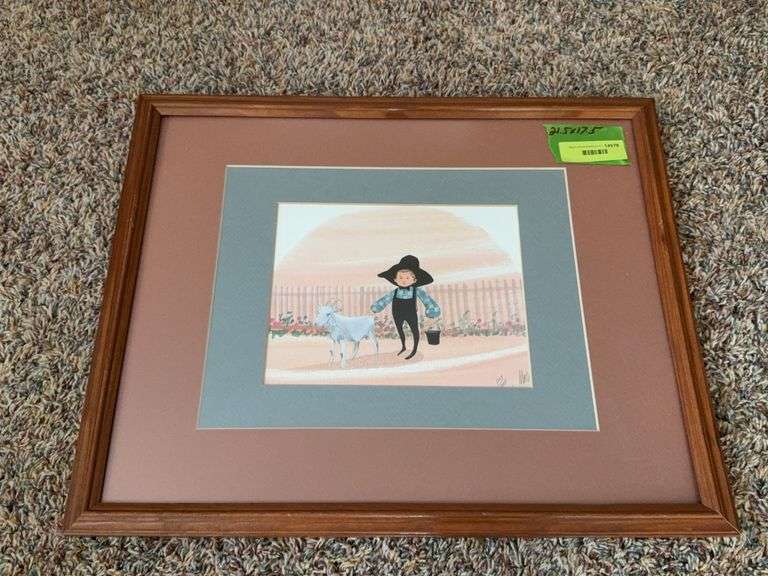 P Buckley Moss Print boy and goat, S/N, F&M 21.5 X 17.5 image