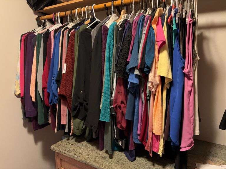 Ladies blouses, shirts, sweater Various sizes M-XL, some with tags- bring bag to pack image