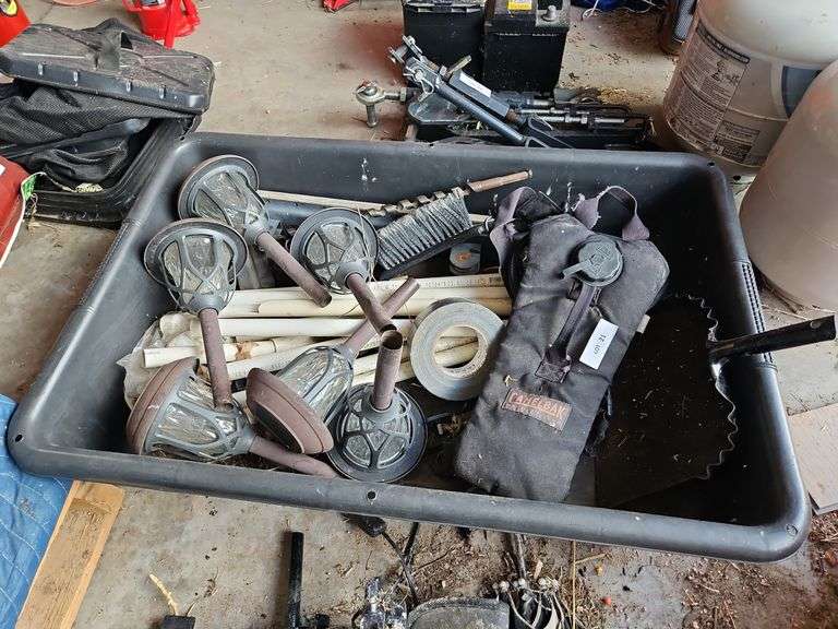 35 x 23 Platic Sled with Contents, Solar Lights, Duct Tape, Camelbak Water Pack image