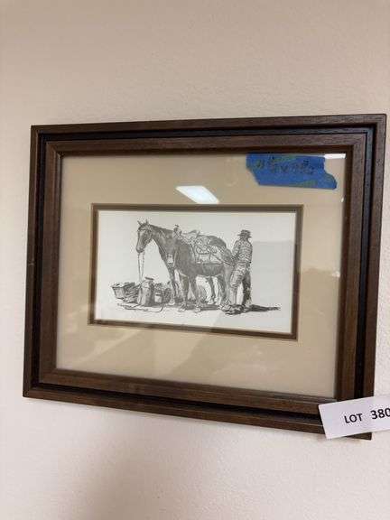 Framed Cowboy and his horses 11 1/2 x 9 1/2 image
