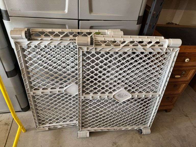 (3) 3 section pet gates Gate not shown has pet flap for a small dog/cat image