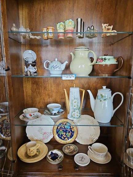 Tea Cups, Plates, Salt n Pepper Shakers, Coffee Pots - One is Noritake - All Contents of China Cabinet- Bring Boxes to Pack image