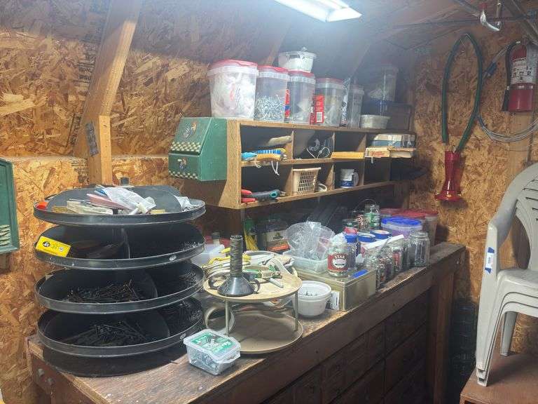 Hardware, fasteners, home improvement do-dads in all drawers and on top of tool chest - including organizer bins image