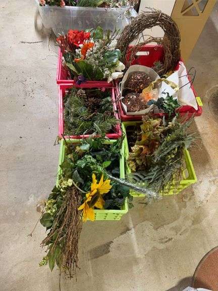 5 crates of artifical flowers and decor image