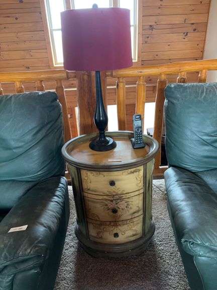 End table 3 drawer, phone and lamp image