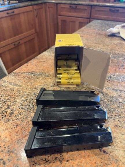 9MM clips with bullets, 20 GA shotgun shells image