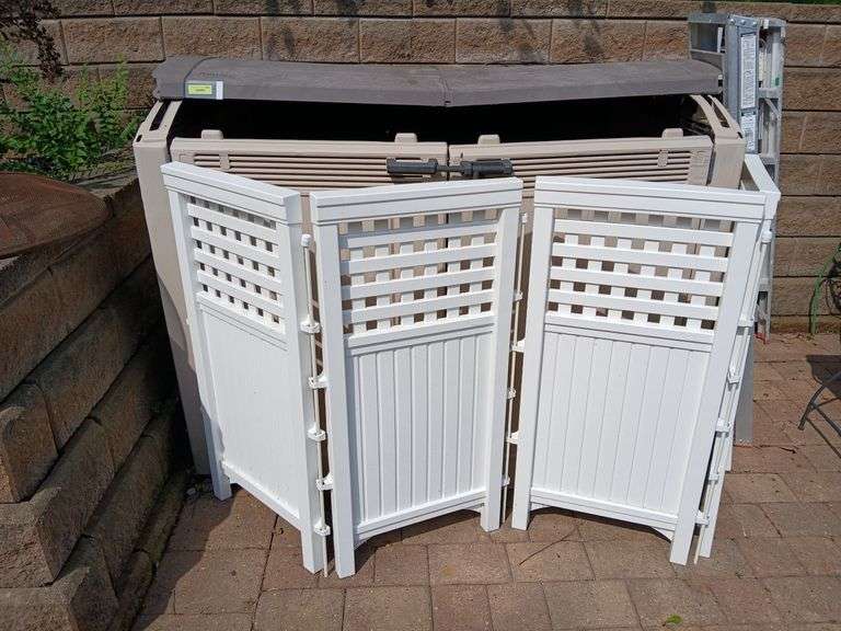 Meter plastic storage shed 40 x 68 x 52H and folding plastic fence 8' +/- image