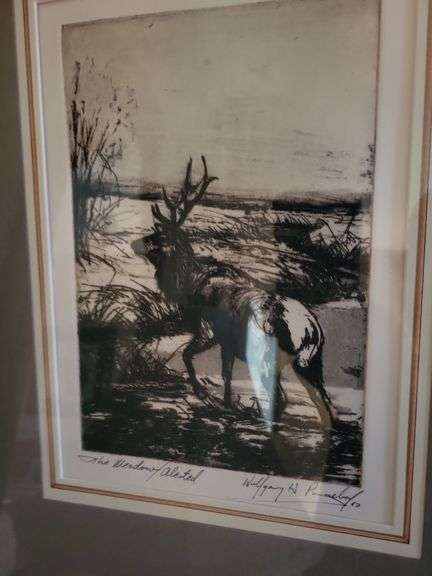 Framed Elk art 18x21 image