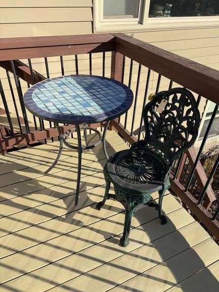 28x30 patio table w tile top and plastic patio chair image