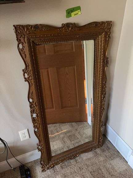 27x50 gilt framed wall mirror w beveled edge image