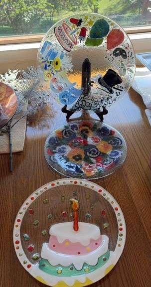 Three fancy glass serving plates image