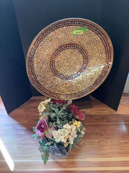 Art deco plate 24” and basket w artificial flowers image