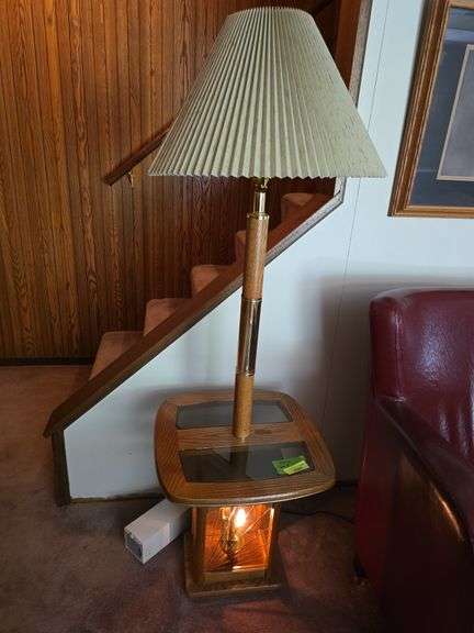 Oak and glass floor lamps w/ lighted bases image