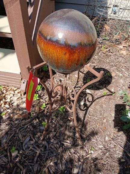 Gazing ball w iron stand, approx 26H image