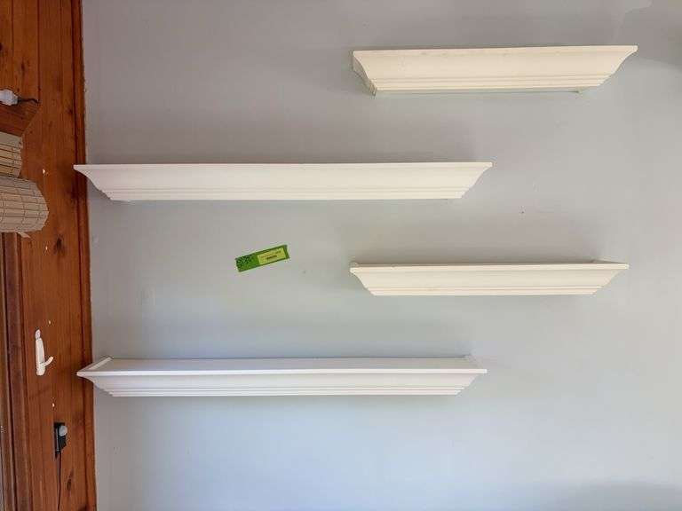 Four white floating shelves-(2) 24” and (2) 36” image