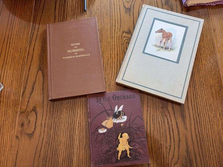 Three old books-In The Orchard and other stories, Notes of Nursing by Florence Nightingale and John Steinbeck The Red Pony image