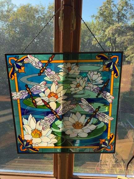 19x20 stained glass w dragonflies image