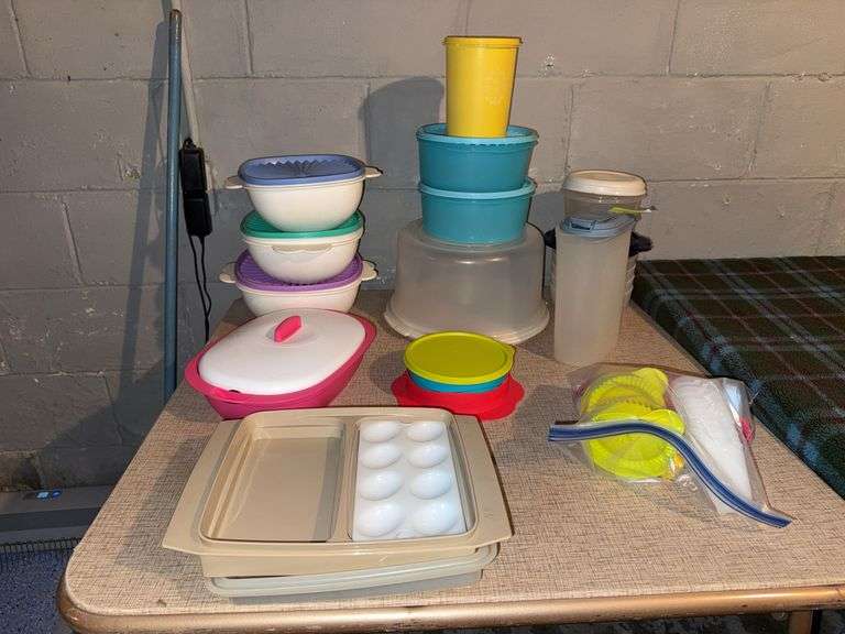 Tupperware of all sorts and a Rubbermaid storage container
