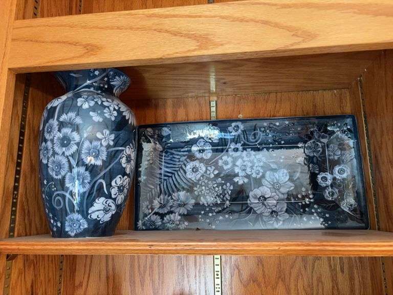 Two pieces Earthenware Lang pottery Floral Blues pattern by Sherri Buck Baldwin image