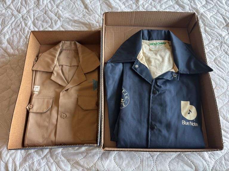 Blue note Pacific jazz size large jacket, and EMI America, David Bowie let’s dance extra small button-down shirt image