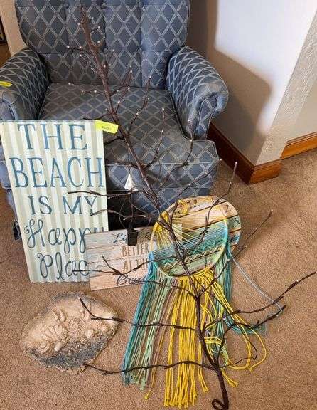 Beachy decor and lighted hanging wall tree