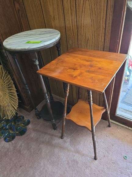Modern marble top fern stand and small square parlor table image