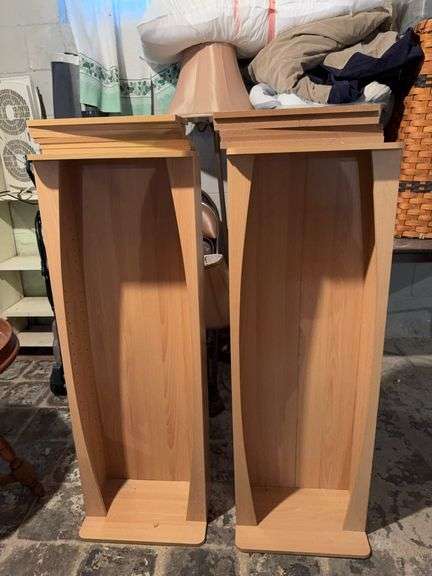 Pair of matched tan media shelves 8D x 15L x 43H