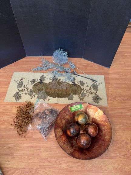 Beaded fall theme table runner and decor to match image