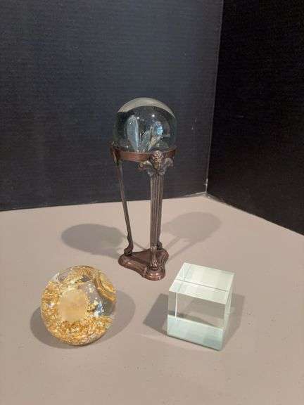 Clear glass paper weight-one with “gold” flakes! image