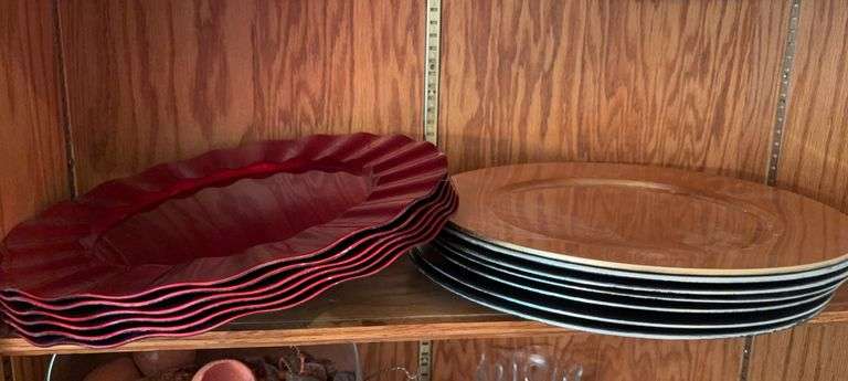 Chargers-(6) Pier 1 13” red, (6) Royal Gallery silver 13” and (1) 13” gold image