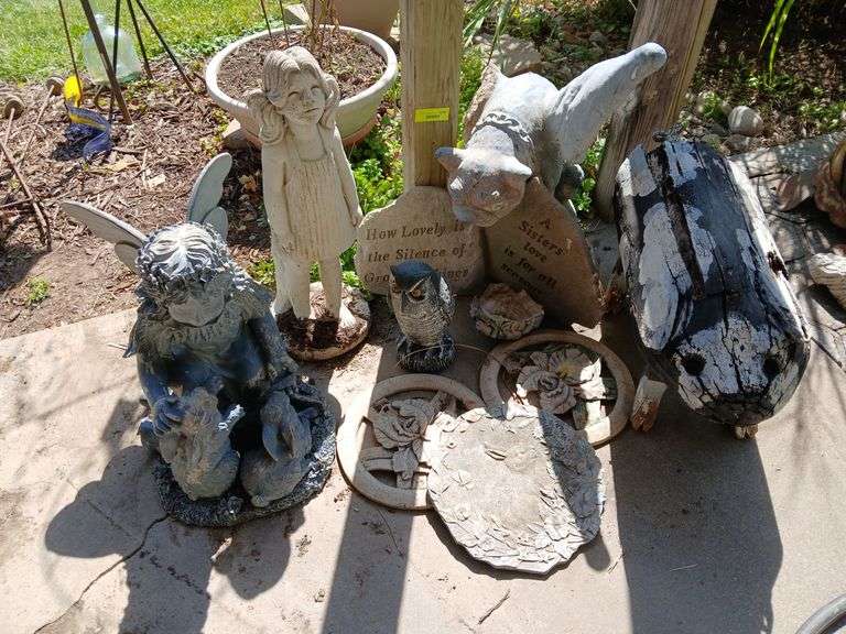 Yard decor of all kinds-wooden pig, broken wing cement gargoyle, stepping stones, etc image