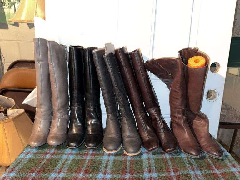 Five pair women’s knee high boots, size 6
