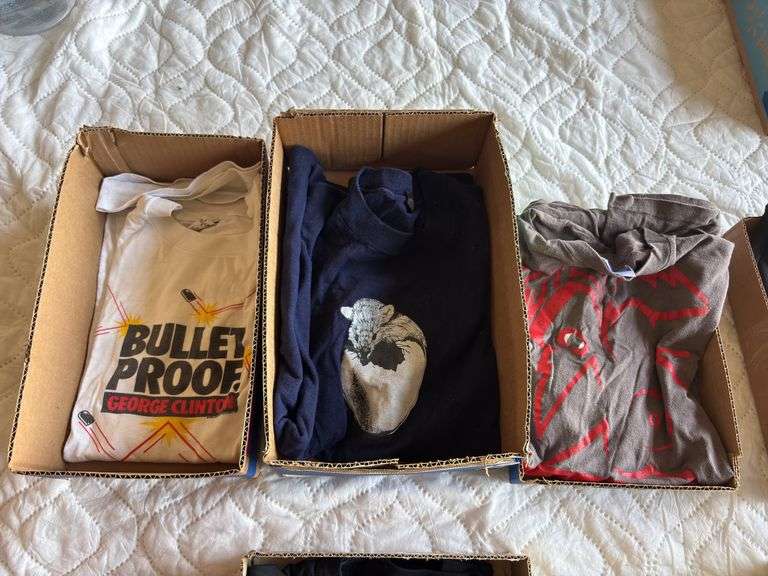 Three vintage t shirts - Bullet Proof George Clinton, Triumvirat illusions on a double dimple, and the power station image