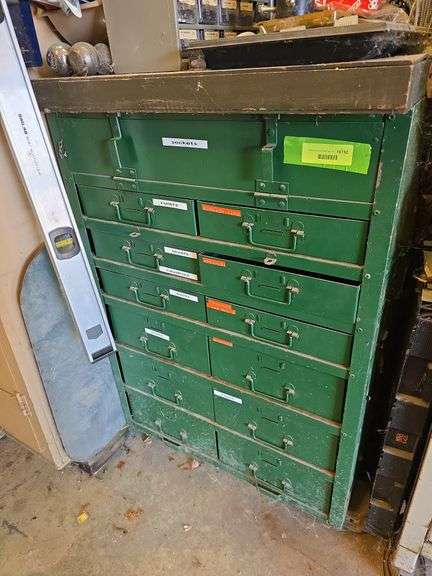 12 drawer steel cabinet and misc contents image
