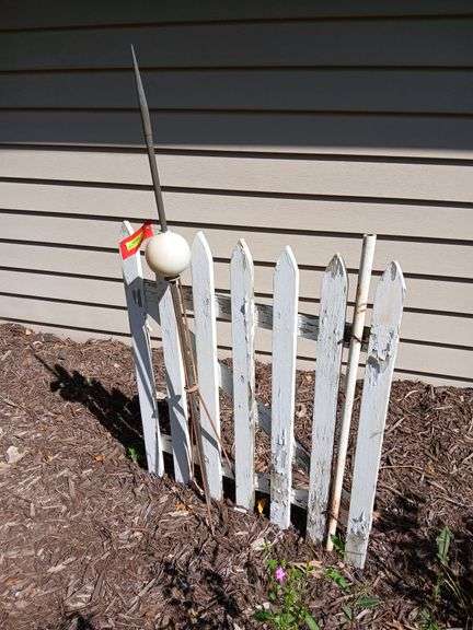 Picket fence piece 32x38 and lightning rod with milk glass ball image