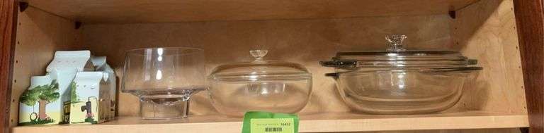 Hand painted C&S and S&P set, Pyrex and Anchor Hocking covered casseroles and pedestal salad bowl image