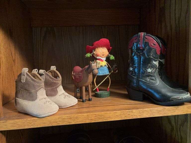 Infant size leather cowboy boots, size 5.5 cowboy boots and decor image