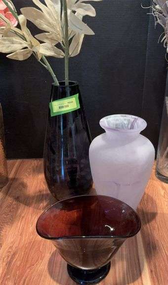 Three art deco purple vases image