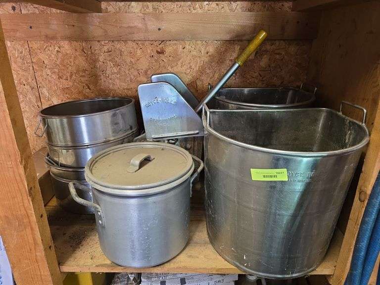 Stainless steel mop buckets, mop ringer, and pans image