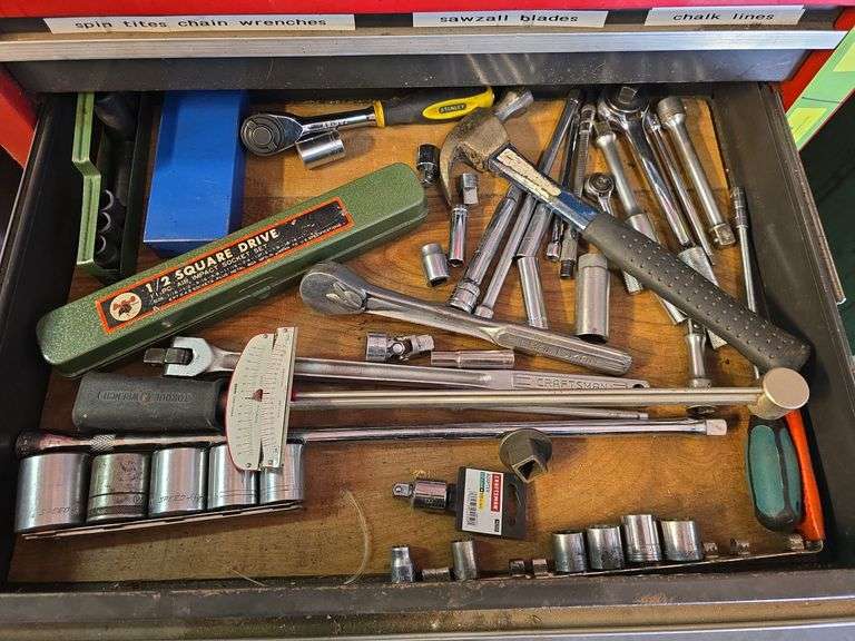 Craftsman rachet, breaker bar, misc extensions, sockets, hammer etc... image