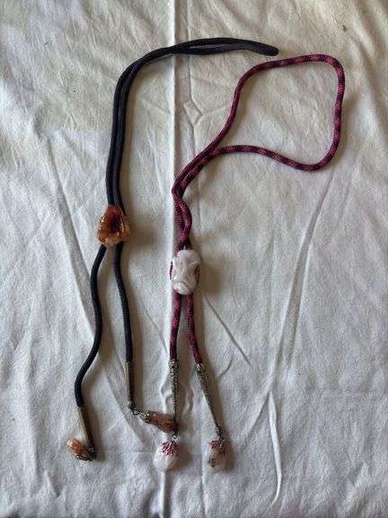 Two nylon cord bolo ties with stone image