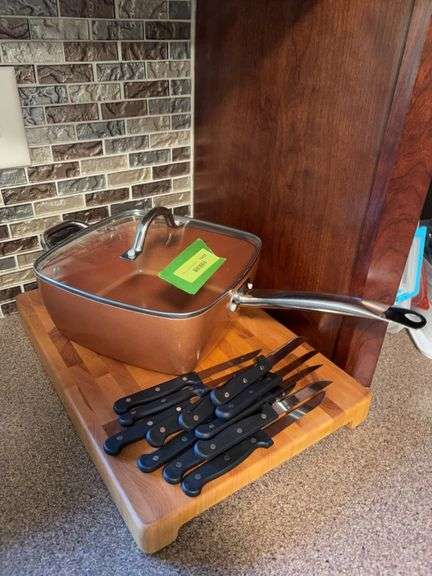 Copper Chef 9.5” deep skillet, cutting board and knives image