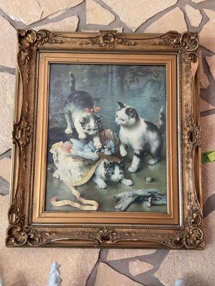 25x28 framed Carl Reichert "Mischievous Kittens" image