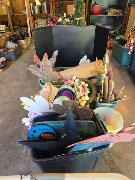 Several totes of Easter and Spring decorations image