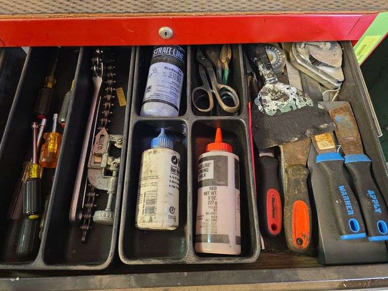 Putty knives, marking chaulk, chain wrench, nut drivers image