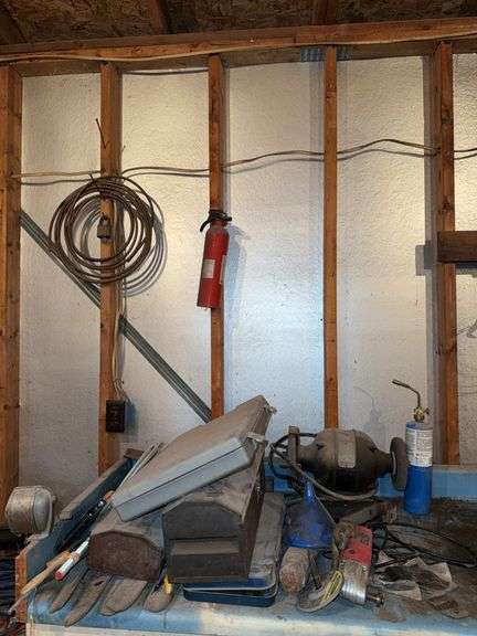 Mower blades, cut off tool, toolboxes w/assorted mech tools etc... image