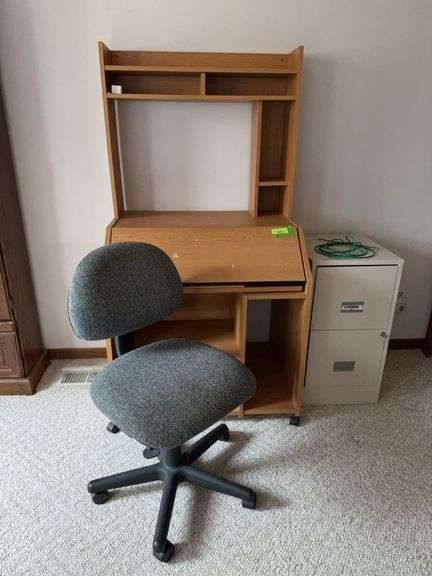 Computer desk, chair and 2 drawer file cabinet image