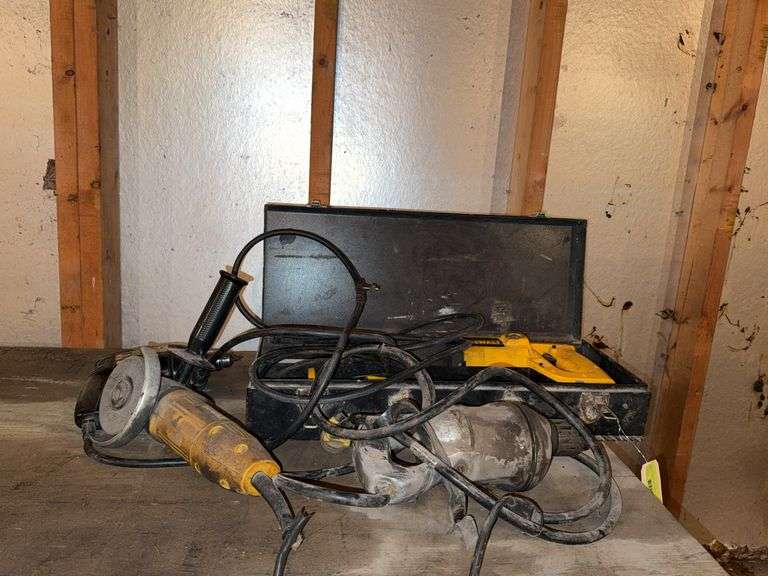 Dewalt recip saw and angle grinder plus 2 elec drills image