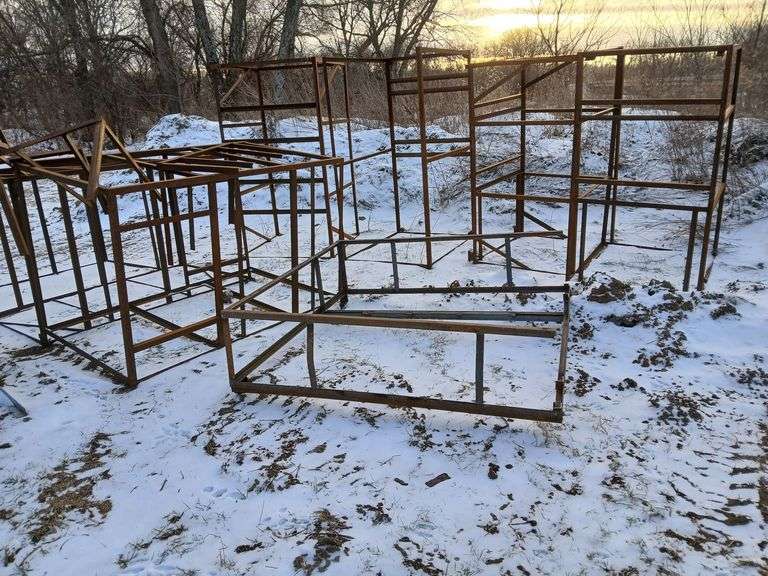 Angle Iron Frames from Equipment Shipments, Various Sizes, Mostly Angle iron May be cut on site, Clean up REQUIRED! image